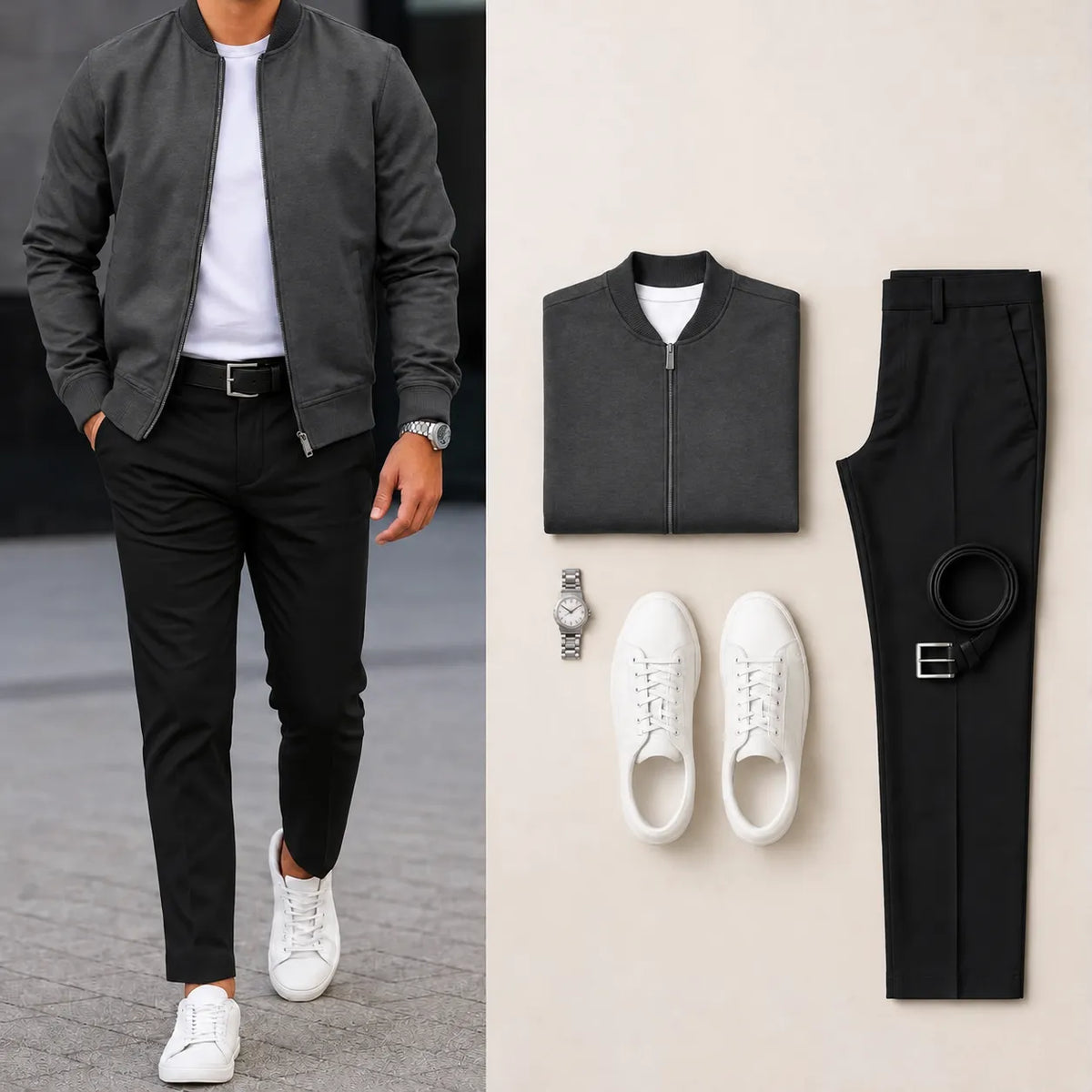 Men’s Full-Zip Bomber Jacket & Straight-Leg Pants 2-Piece Casual Outfit