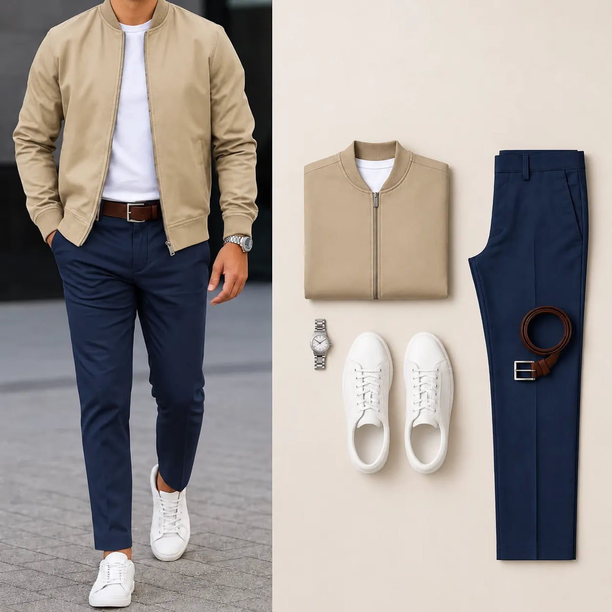 Men’s Full-Zip Bomber Jacket & Straight-Leg Pants 2-Piece Casual Outfit