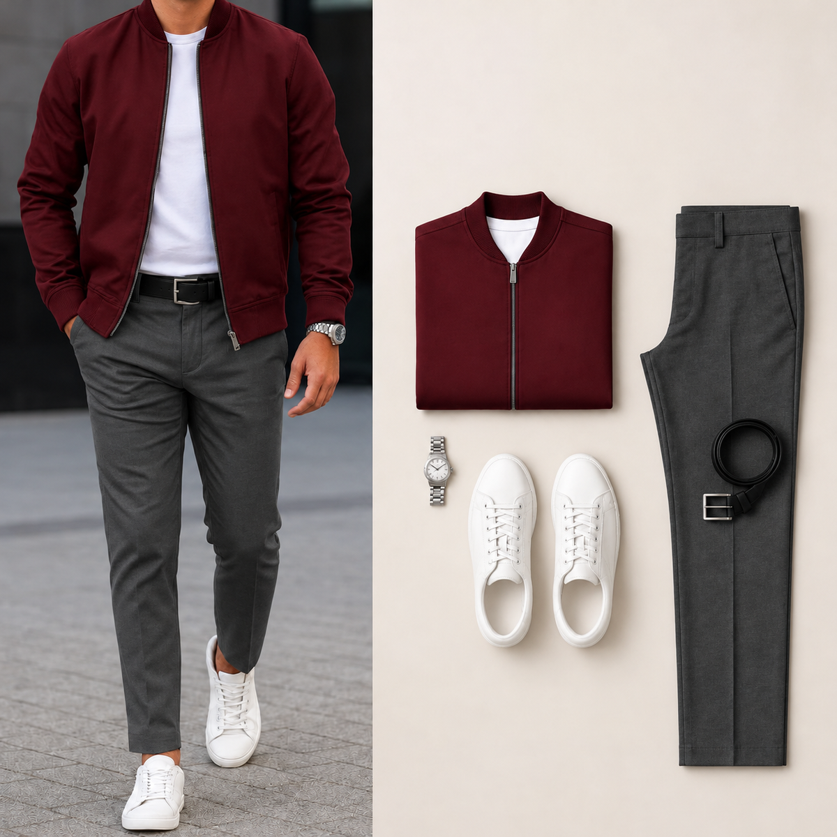 Men’s Full-Zip Bomber Jacket & Straight-Leg Pants 2-Piece Casual Outfit