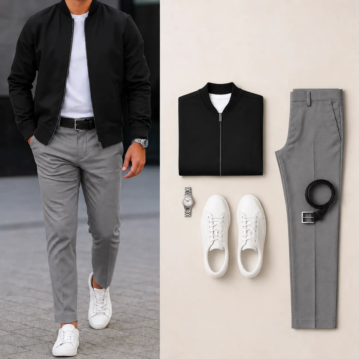Men’s Full-Zip Bomber Jacket & Straight-Leg Pants 2-Piece Casual Outfit
