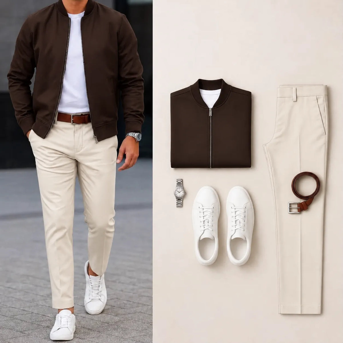 Men’s Full-Zip Bomber Jacket & Straight-Leg Pants 2-Piece Casual Outfit
