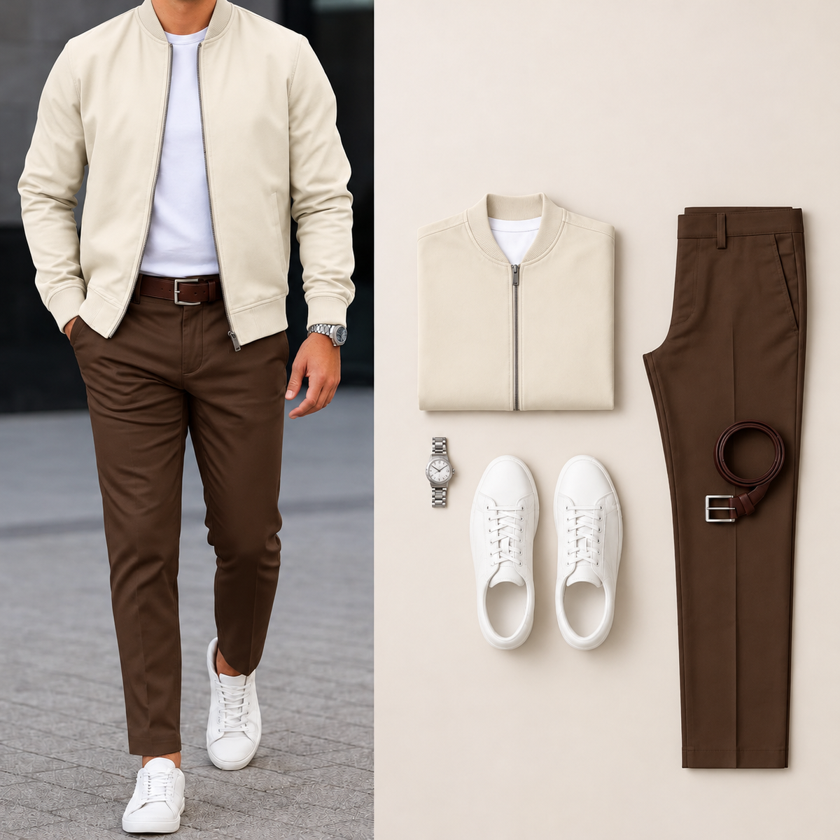 Men’s Full-Zip Bomber Jacket & Straight-Leg Pants 2-Piece Casual Outfit