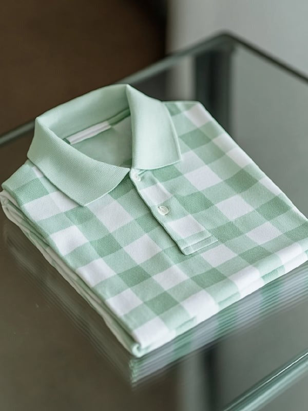 Men's Business Casual Plaid Logo Button Short Sleeve Polo Shirt