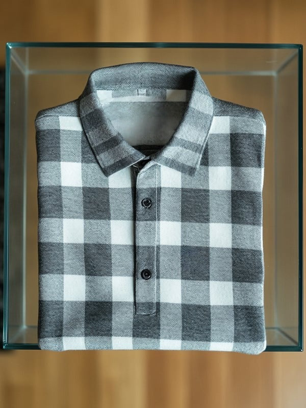 Men's Business Casual Plaid Logo Button Short Sleeve Polo Shirt