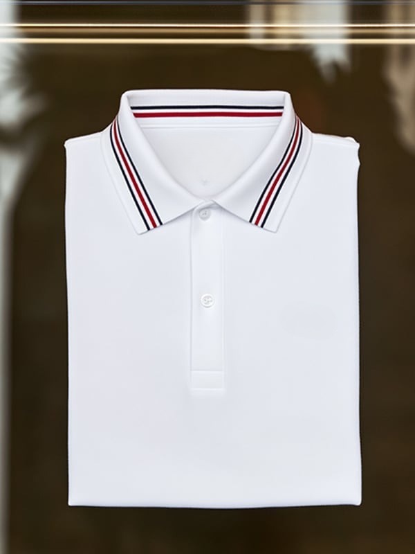 Men's Business Casual Plaid Logo Button Short Sleeve Polo Shirt