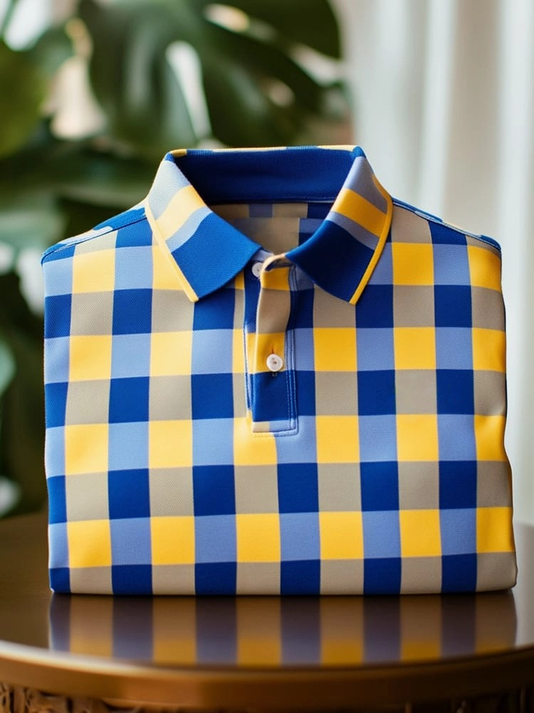 Men's Classic Business Logo Button Short Sleeve Polo Shirt
