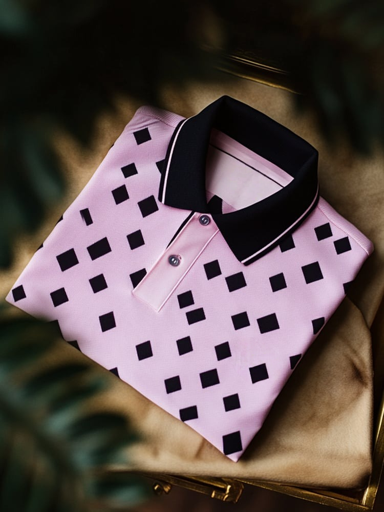 Men's Classic Business Logo Button Short Sleeve Polo Shirt