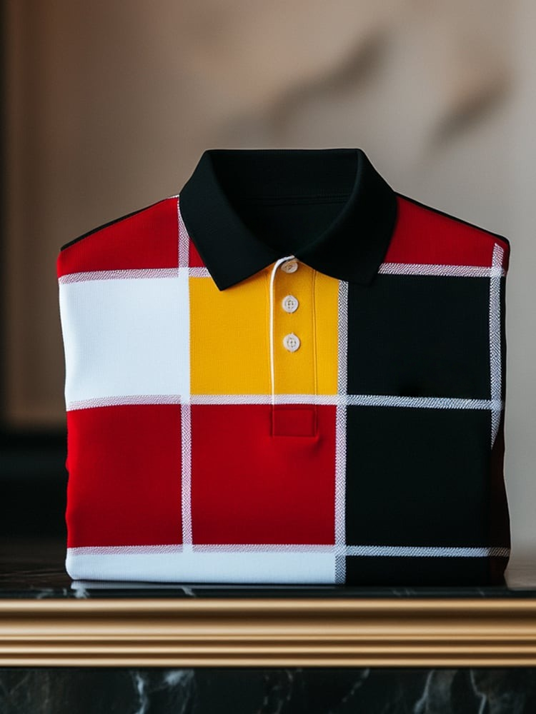Men's Classic Business Logo Button Short Sleeve Polo Shirt