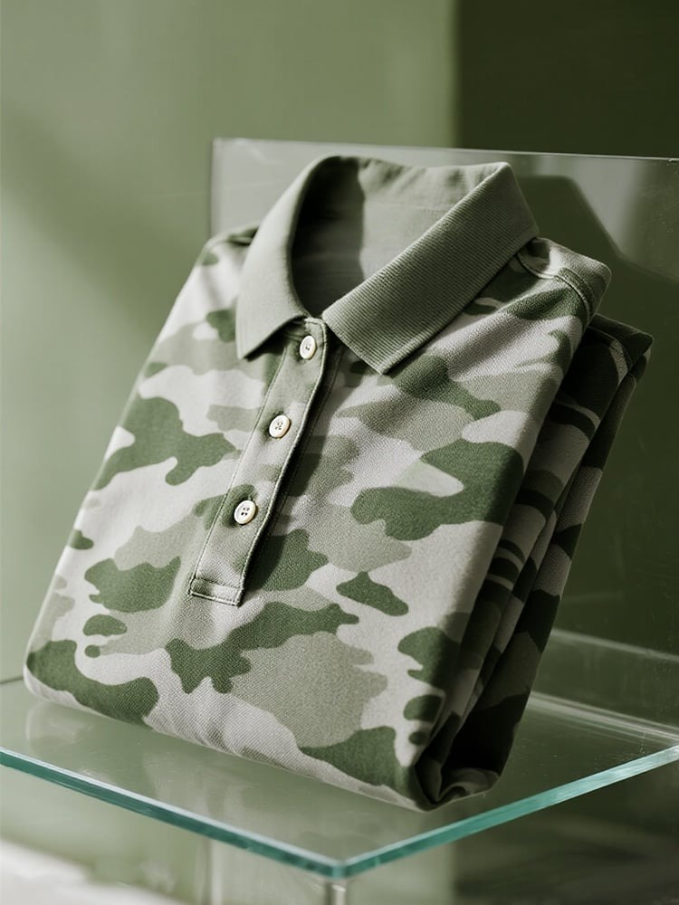 Men's Business Casual Camouflage Button Short Sleeve Polo Shirt