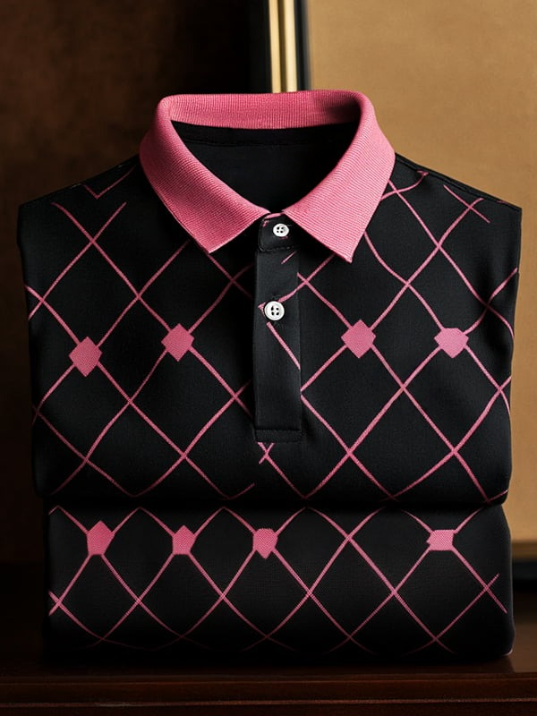 Men's Classic Business Logo Button Short Sleeve Polo Shirt