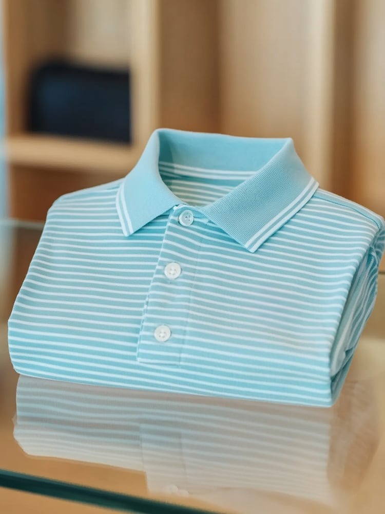Men's Business Casual Striped Logo Button Short Sleeve Polo Shirt