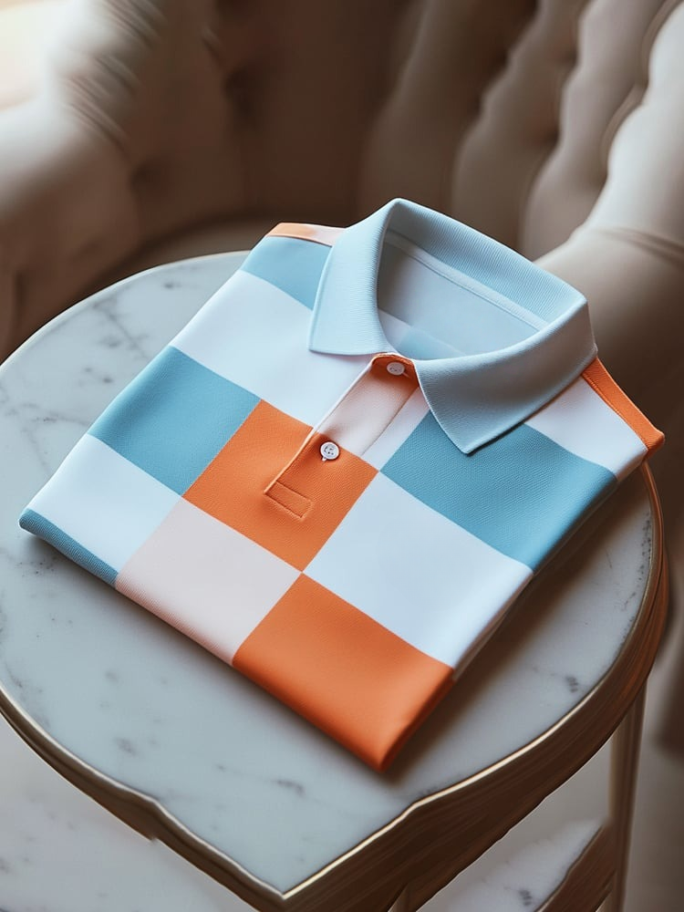 Men's Classic Business Logo Button Short Sleeve Polo Shirt