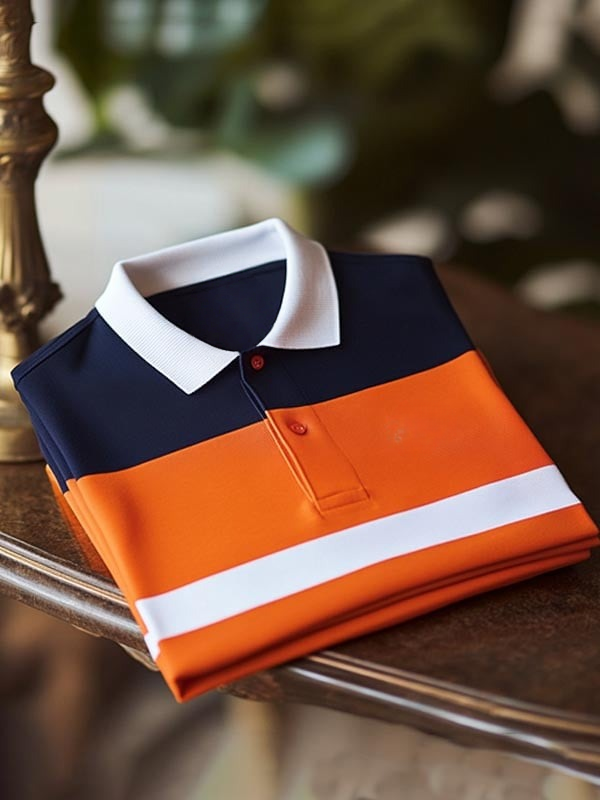 Men's Classic Business Tricolor Stripe Logo Button Short Sleeve Polo Shirt
