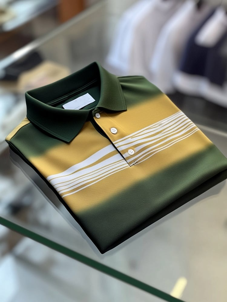 Men's Business Casual Yellow Green Gradient Logo Button Short Sleeve Polo Shirt