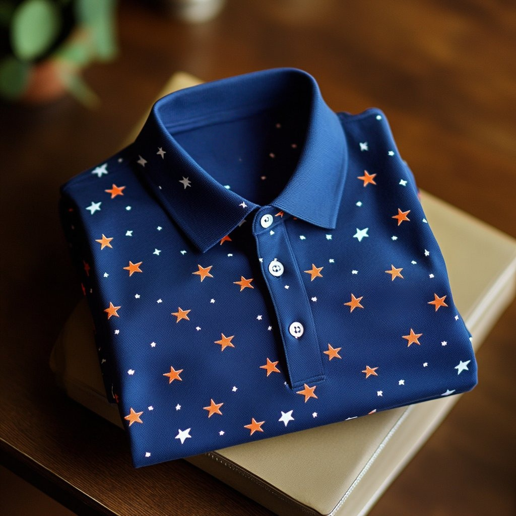 Men's Business Casual Fish Embroidered Button Short Sleeve Polo Shirt