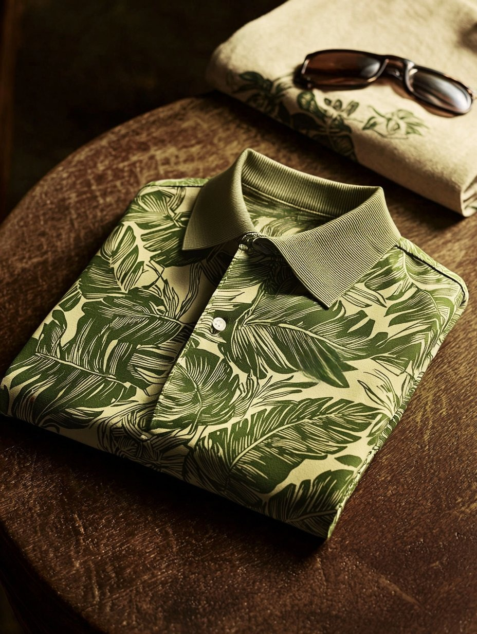 Men's Business Casual Fish Embroidered Button Short Sleeve Polo Shirt