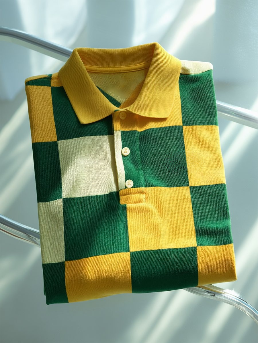 Men's Business Casual Geometric Art Button Short Sleeve Polo Shirt
