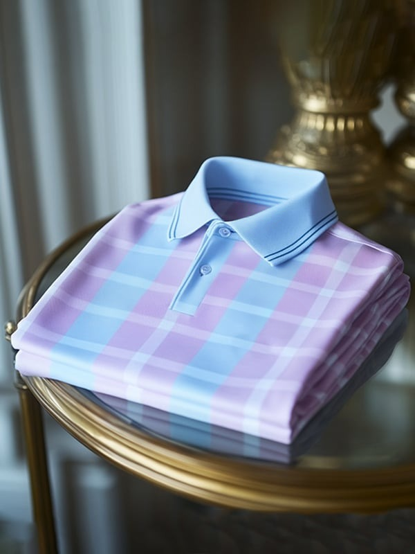 Men's Classic Business Check Logo Button Short Sleeve Polo Shirt