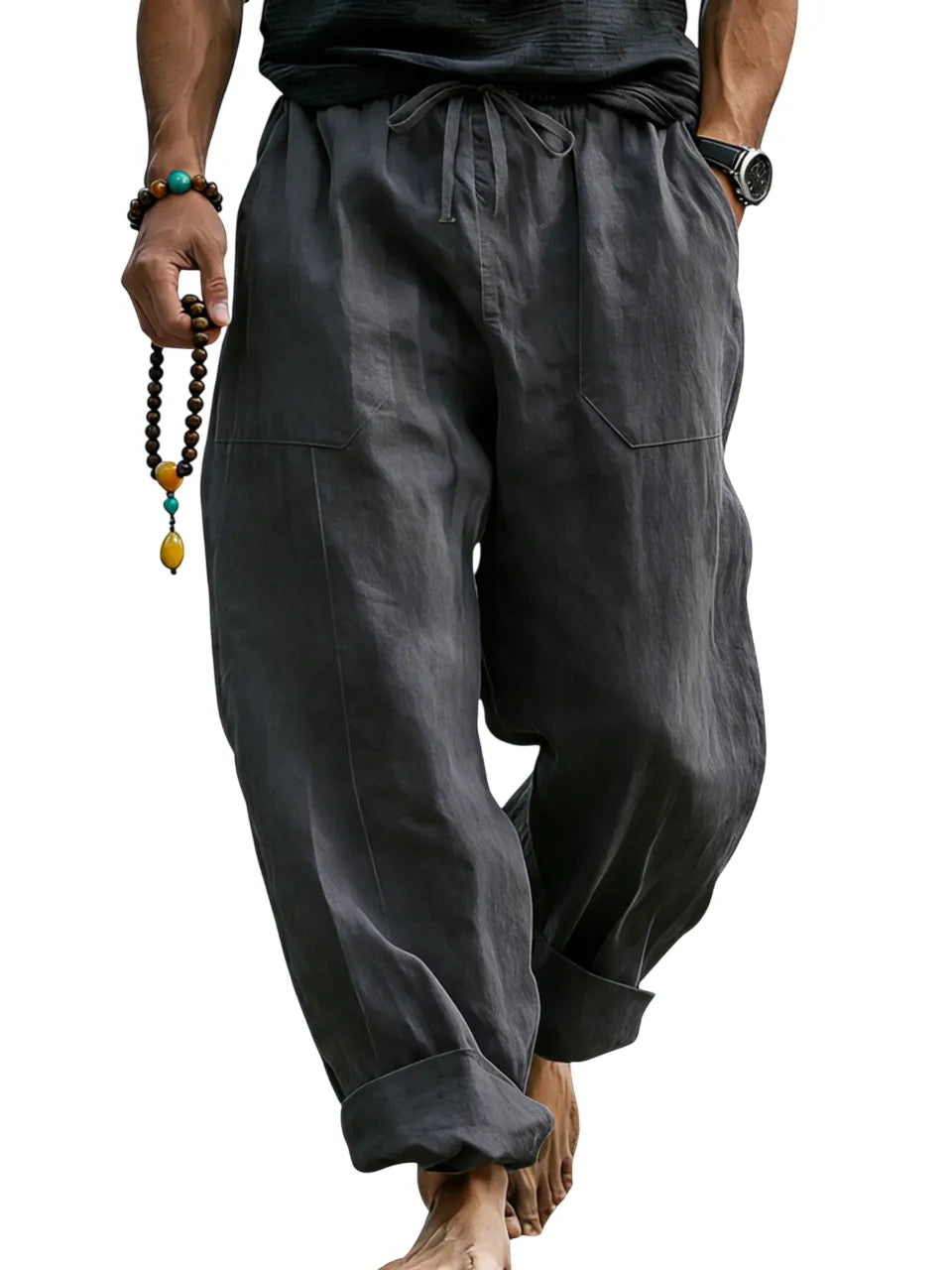 Men¡¯s Linen Blend Loose Fit Pants Breathable Summer Beach Trousers