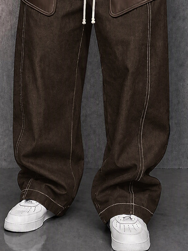 Retro-Inspired Faux Leather Patchwork Casual Pants