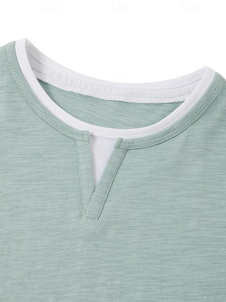 Men's Notch V-Neck Layered Hem Long Sleeve Shirt