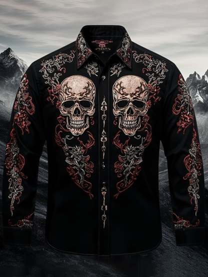 Men's Vintage Gothic Skull Pattern Long Sleeve Shirt