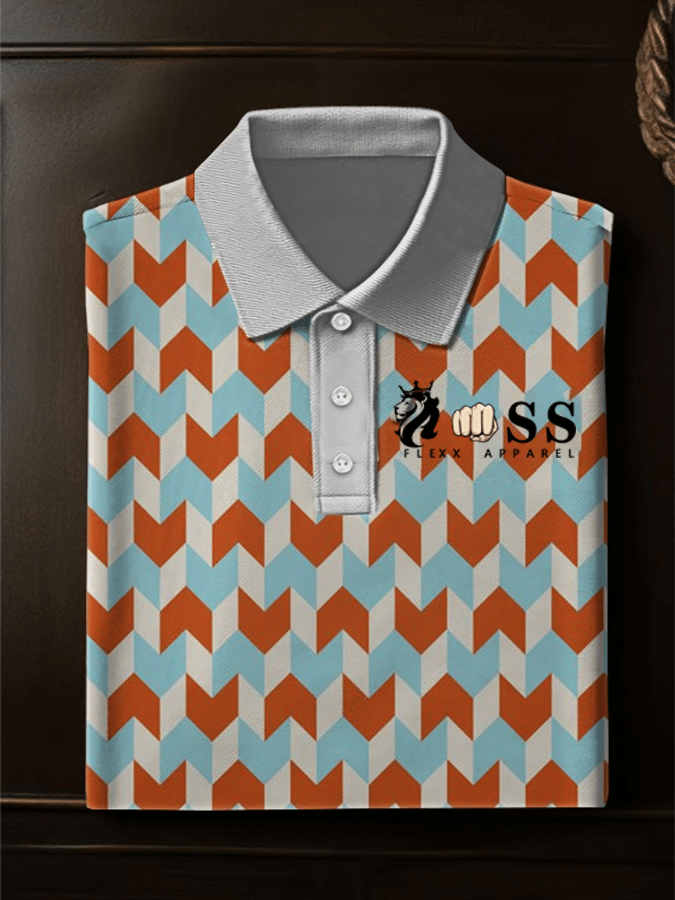 Men's Retro Letter Design Business Contrast Lapel Short-Sleeved Polo Shirt