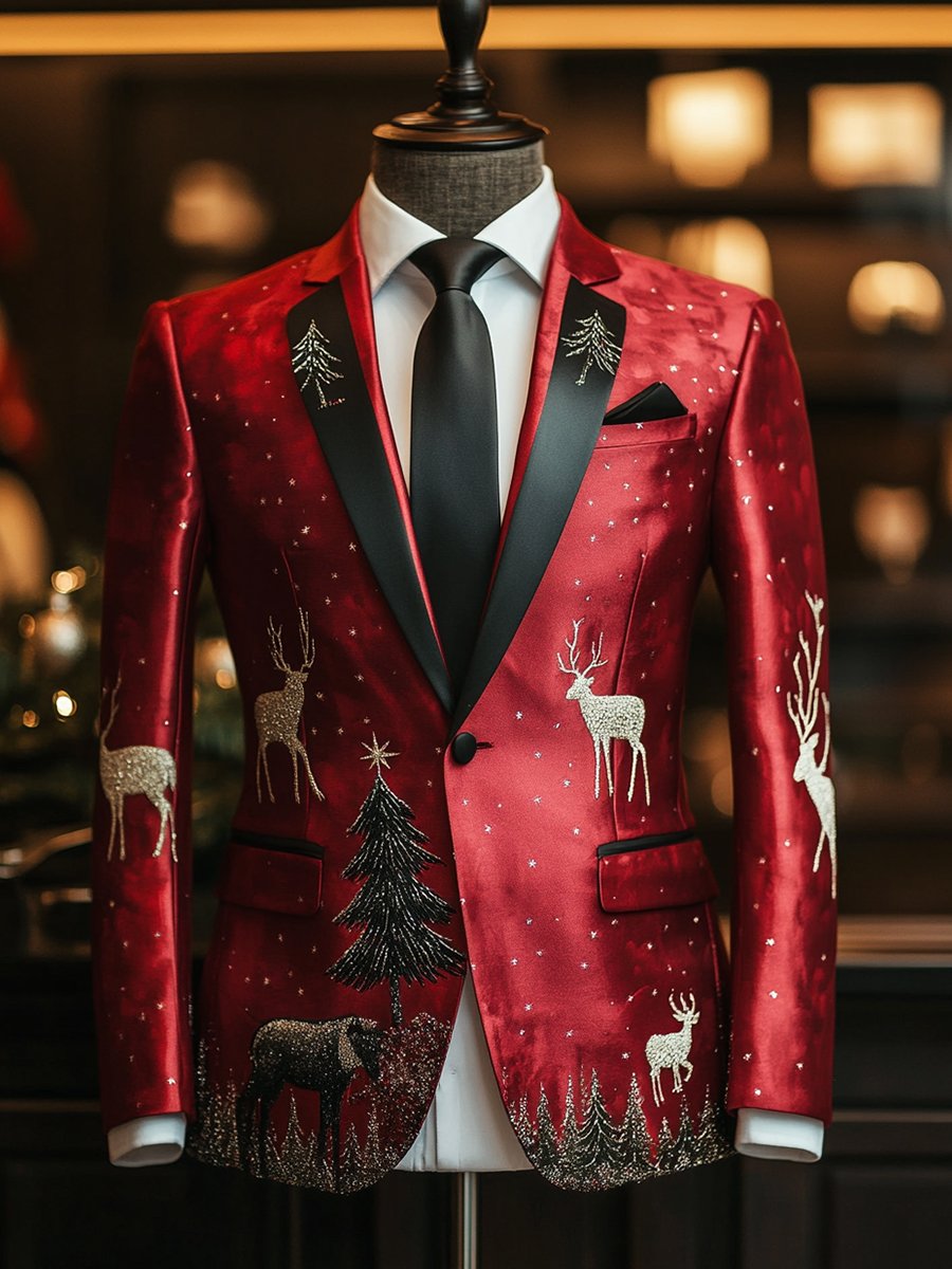 Men's Business Casual Christmas Elk Big Pocket Blazer
