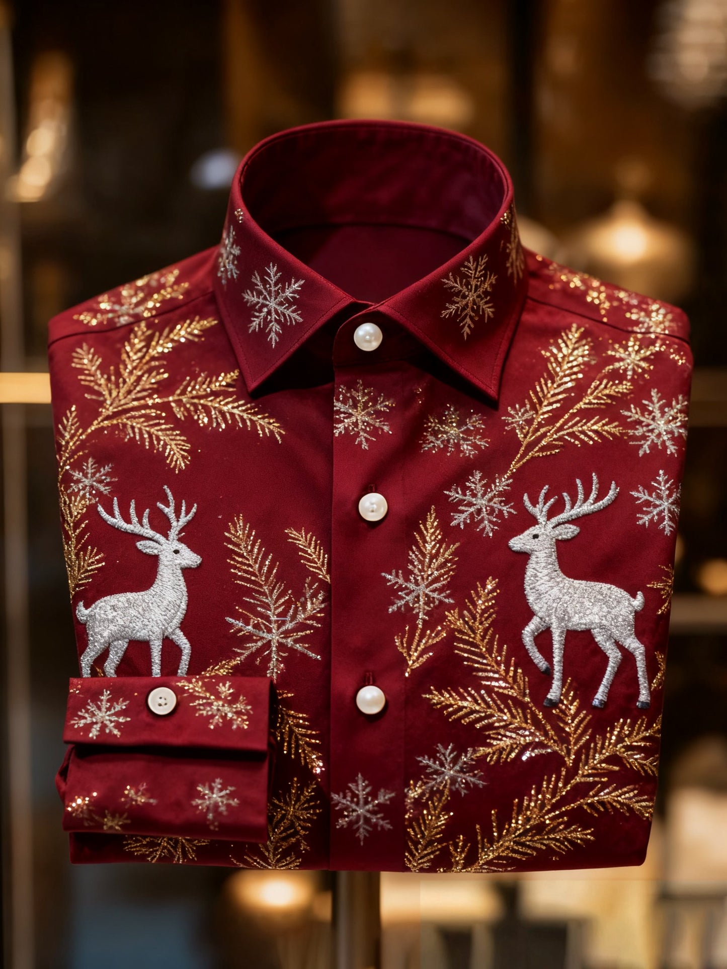 Men's Luxury Christmas Party Long Sleeve Button-Down Shirt