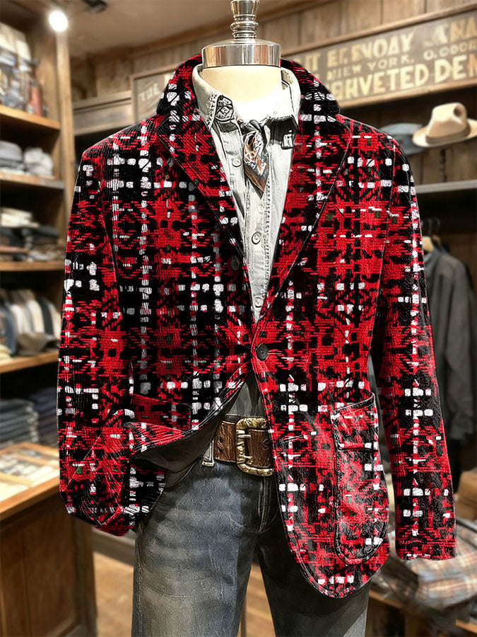 Men's Retro Christmas Plaid Casual Blazer