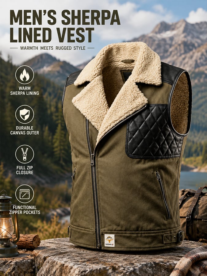Men's Vintage Distressed Patchwork Multi-Pocket Vest