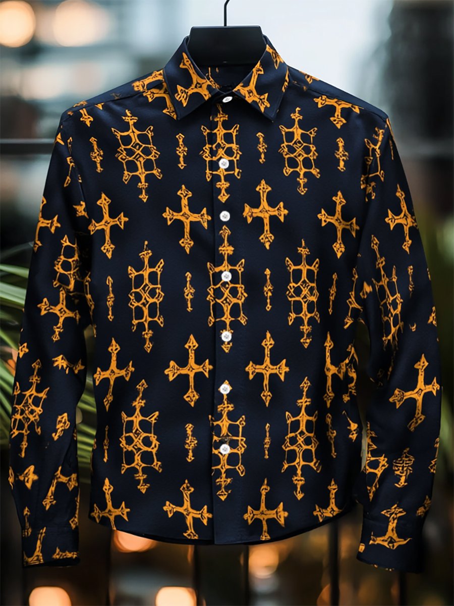 Men's Retro Casual Faith Business Long Sleeve Shirt