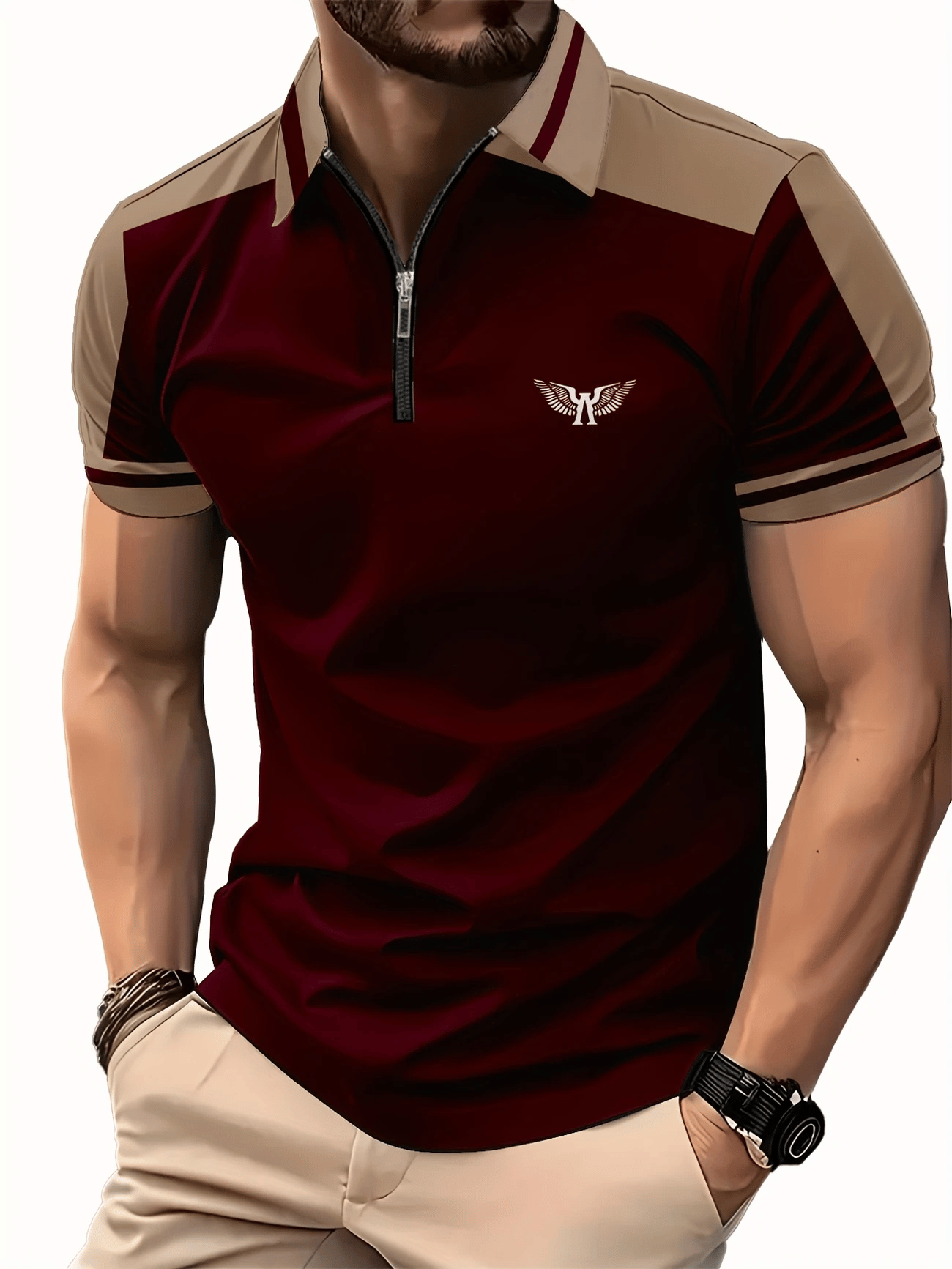 Men's Casual Business Zipper Short Sleeve Polo Shirt