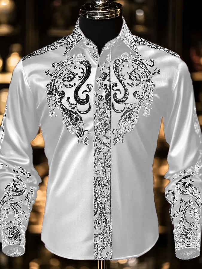 Men's Fashion Business Luxury Design Printed Long Sleeve Shirt