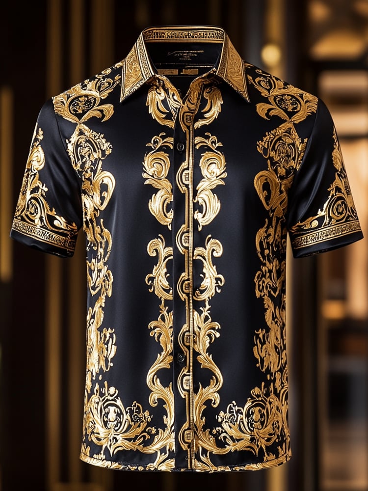Men's Satin Luxe Print Short Sleeve Button Shirt
