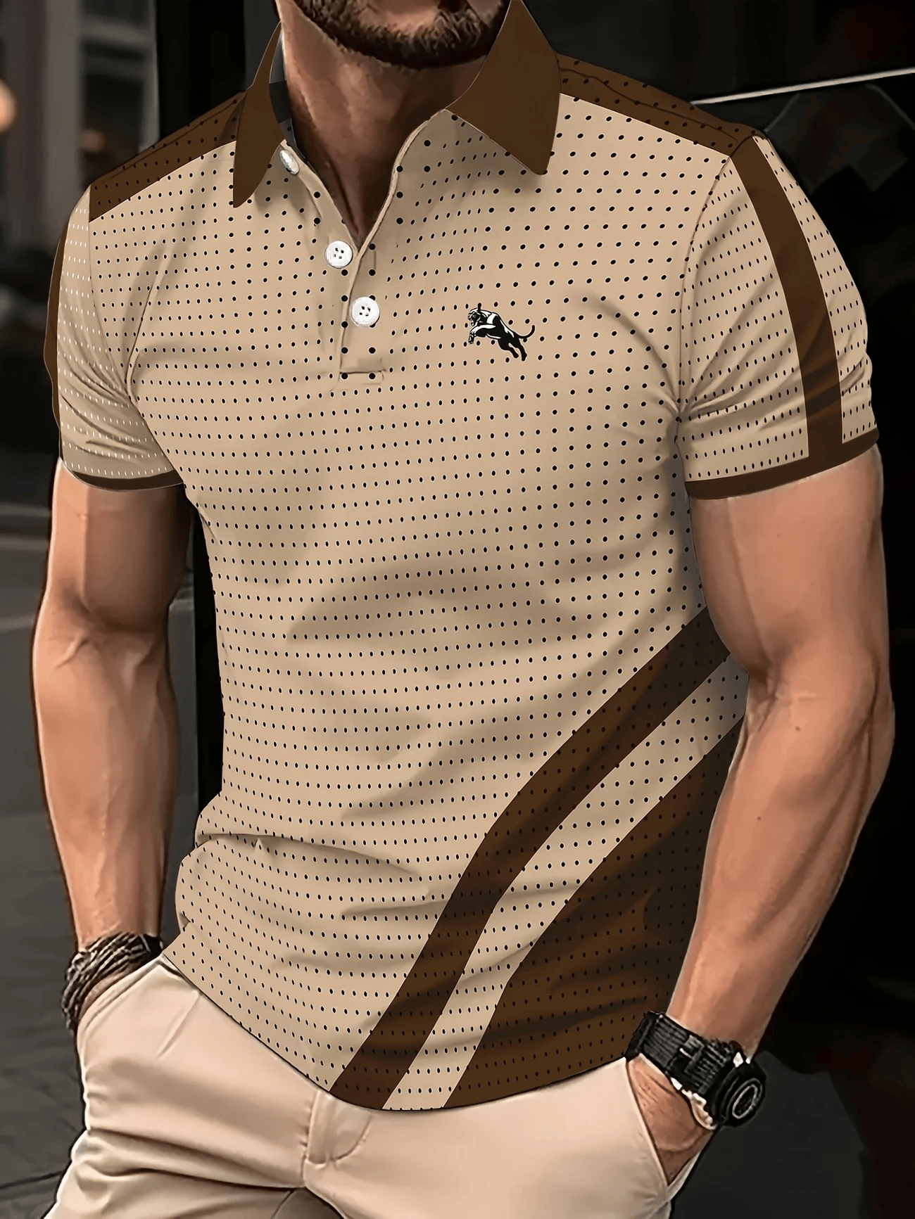 Men's Classic Business Logo Button Short Sleeve Polo Shirt