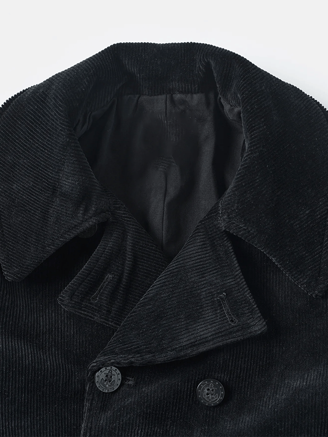 Men's Stylish Double With Pocket Design Breasted Casual Corduroy Coat