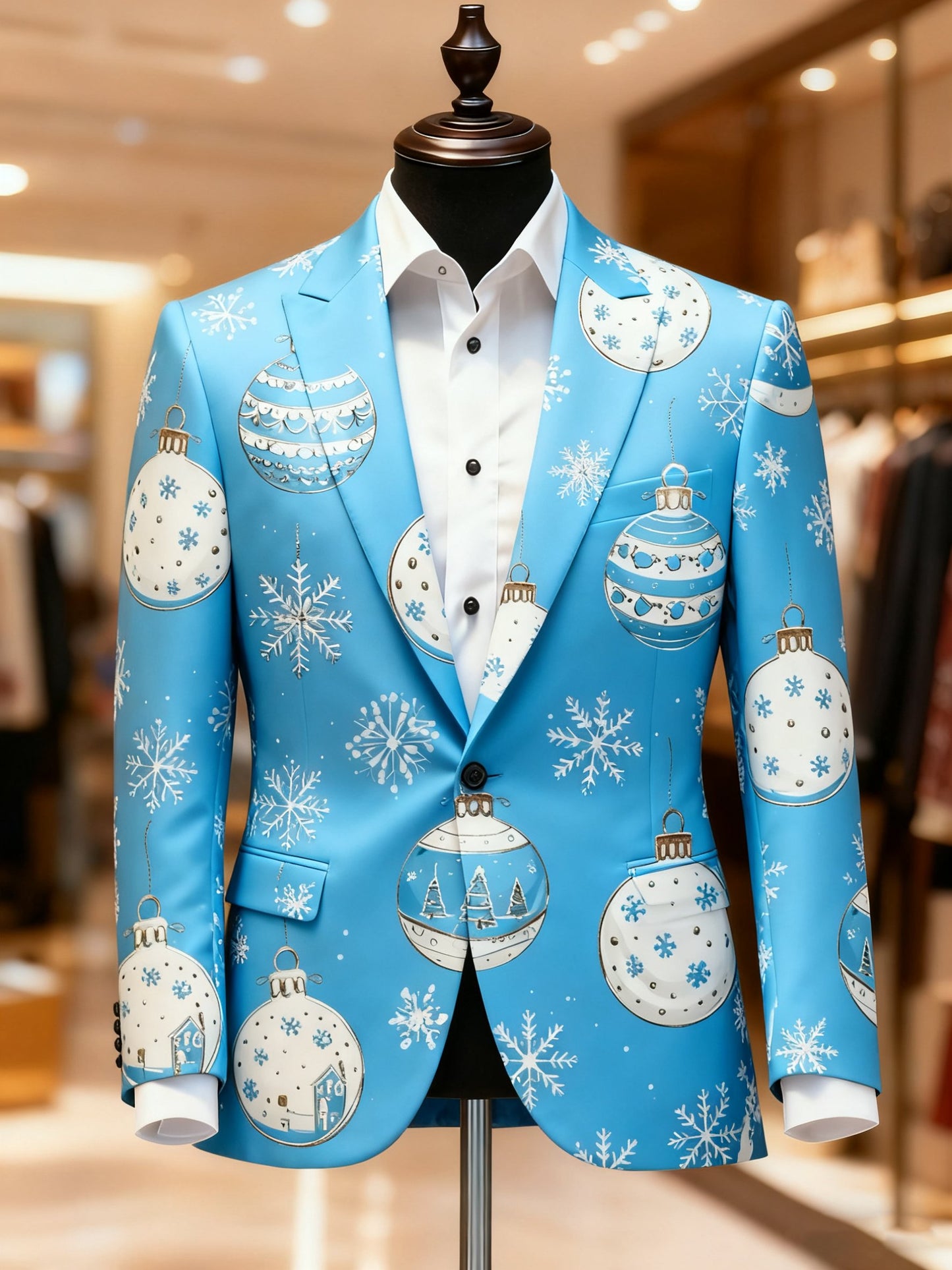 Men's Business Casual Notch Lapel Vintage Xmas Print Blazers
