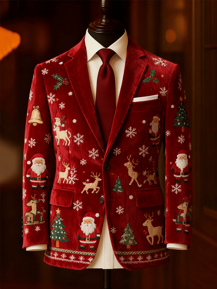Men's Corduroy Christmas Lapel Suit Jacket