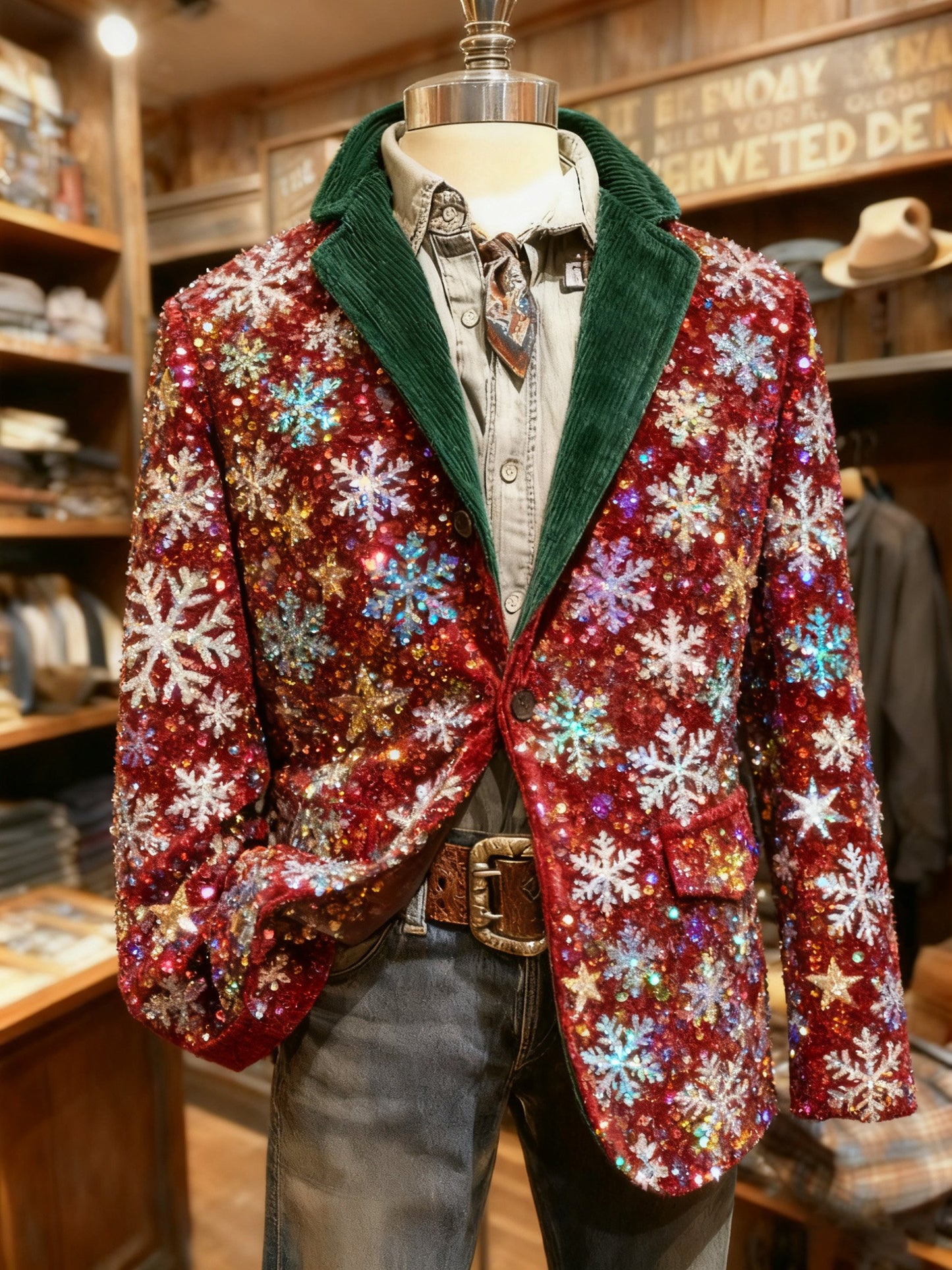 Men's Christmas Bow Casual Print Large Pocket Blazers