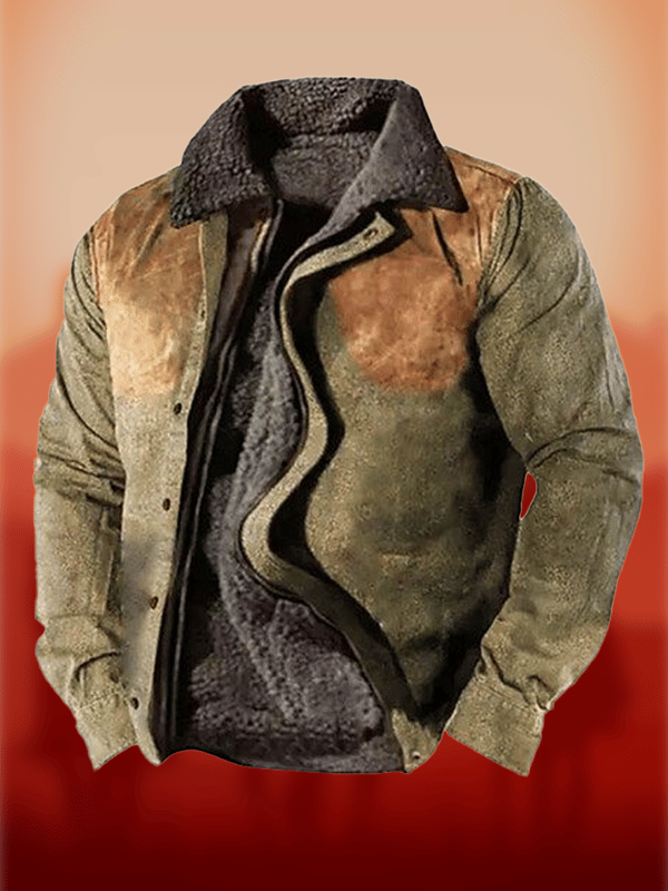 Men's Western Lapel Plush Design Outdoor Farm Jacket