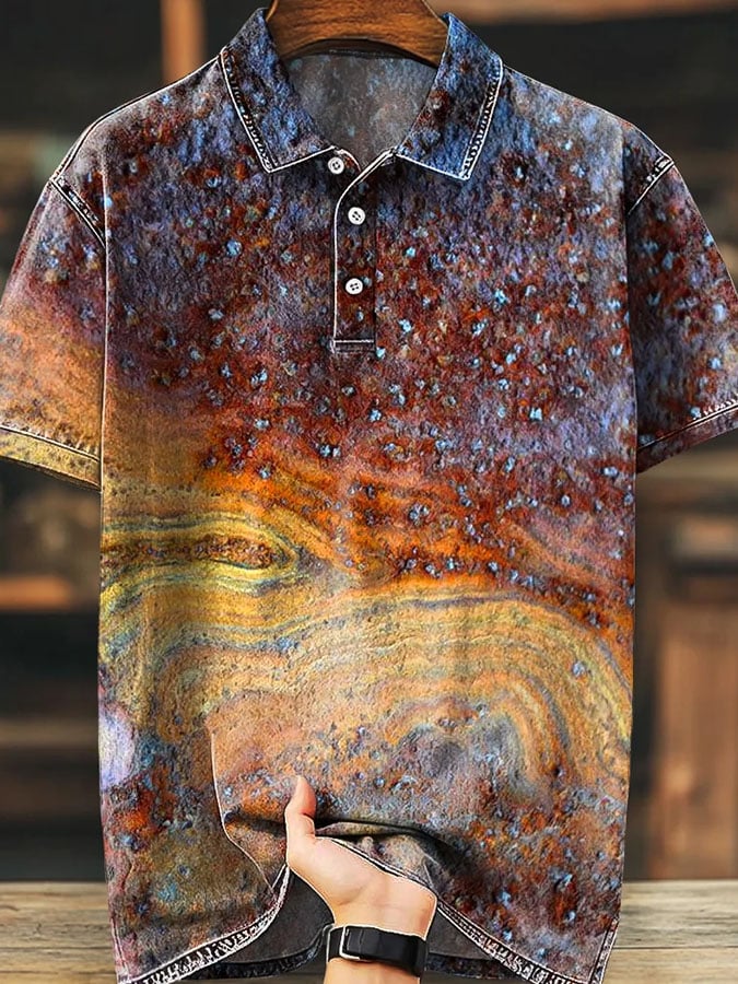 Men'S Casual Color Block Print Polo Shirt Short Sleeve