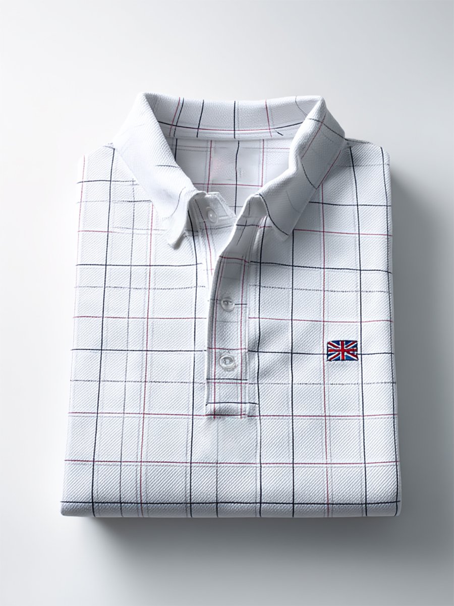 Men's Business Casual Union Jack Button Short Sleeve Polo Shirt
