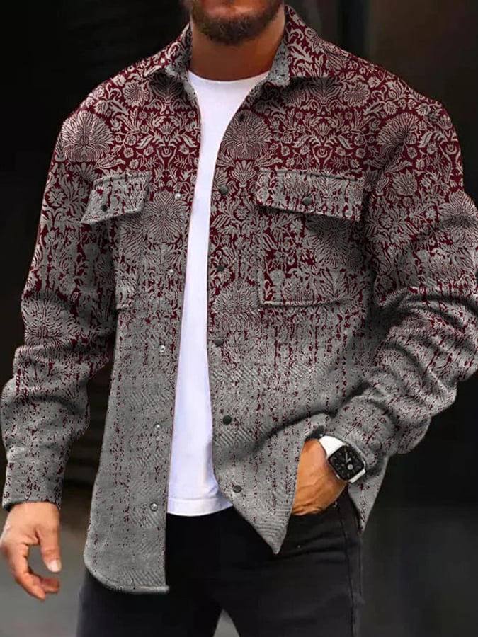 Men'S Fashionable Printed Pocket Button Lapel Jacket