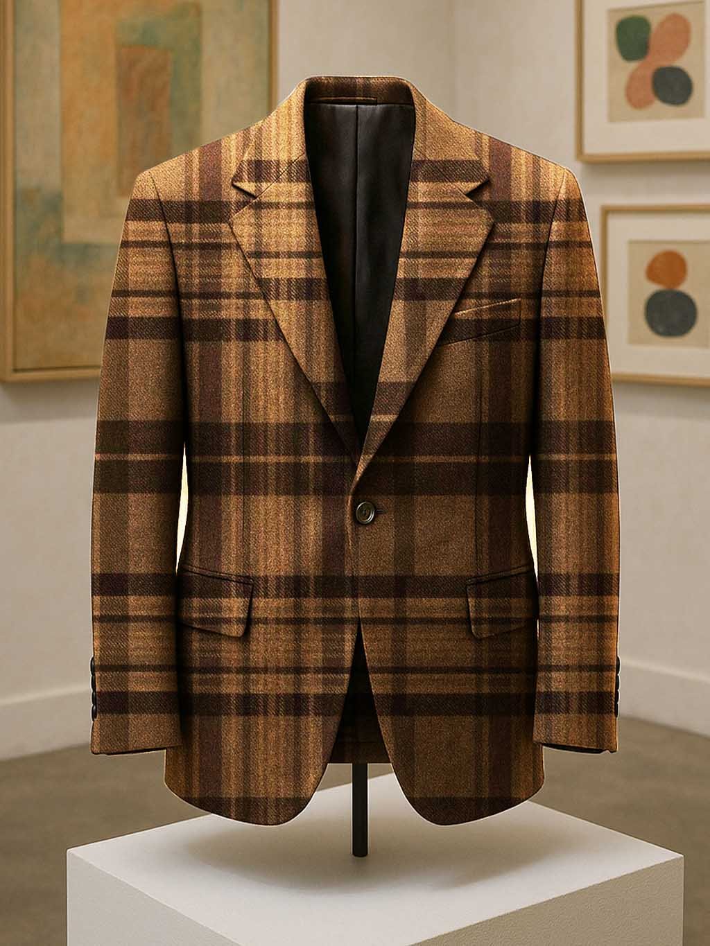 Men's Business Casual Large Pocket Notch Lapel Plaid Blazers