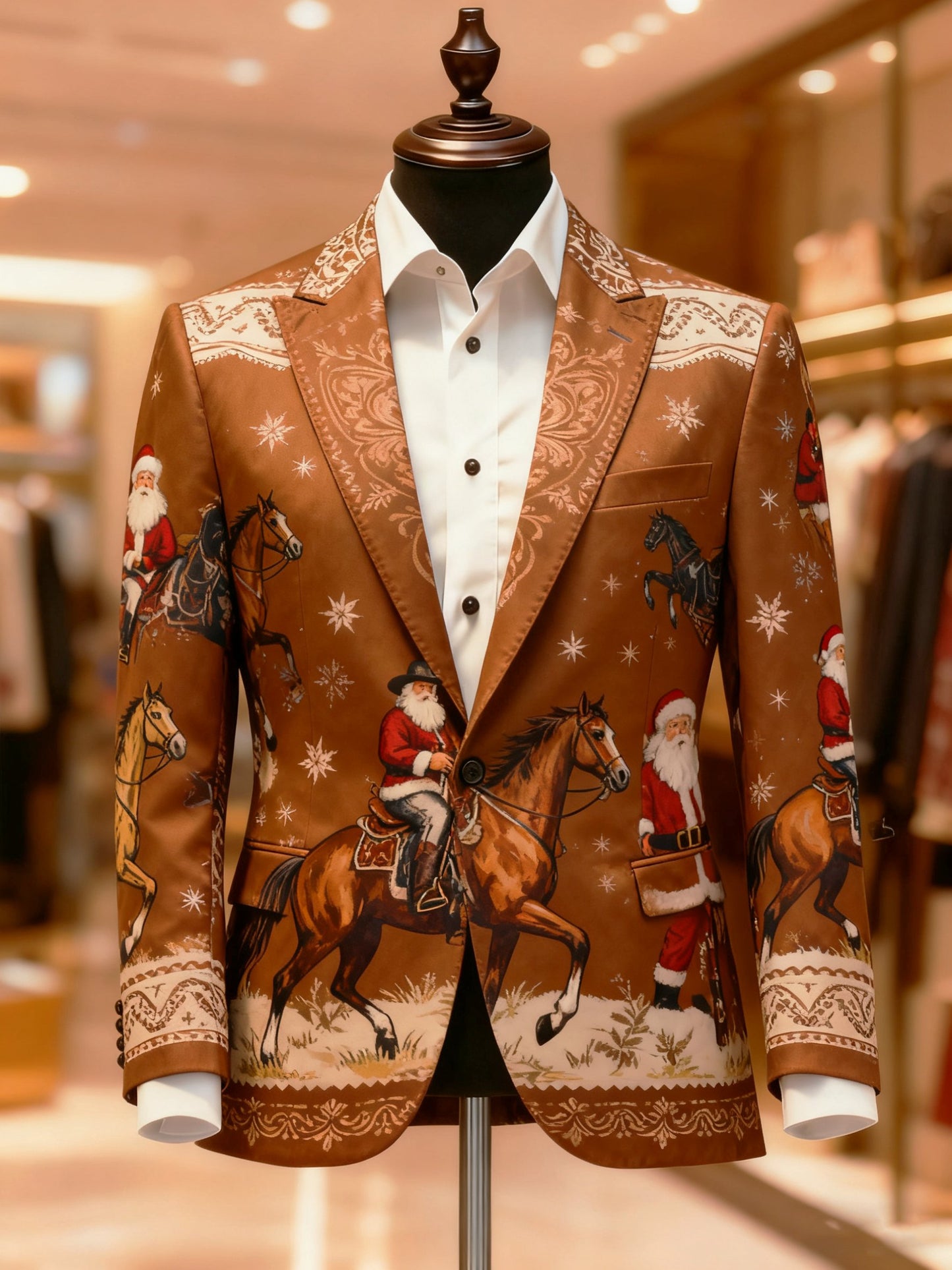 Men's Business Casual Large Pocket Vintage Christmas Print Blazers