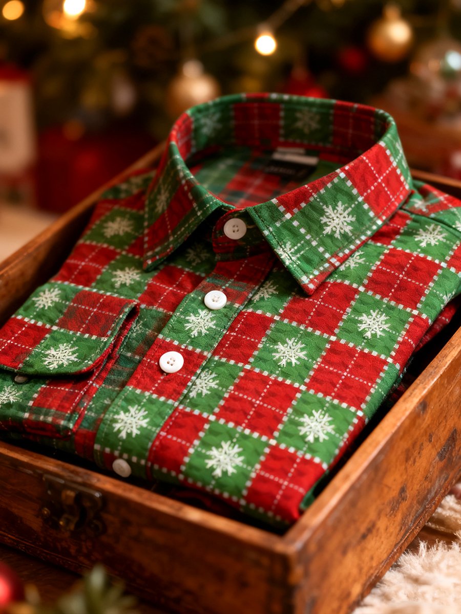 Men's Christmas Plaid Art Long Sleeve Shirt