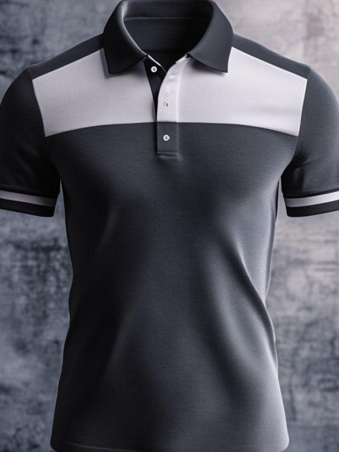 Men'S Casual Classic Contrast Color Print Business Short-Sleeved Polo Shirt