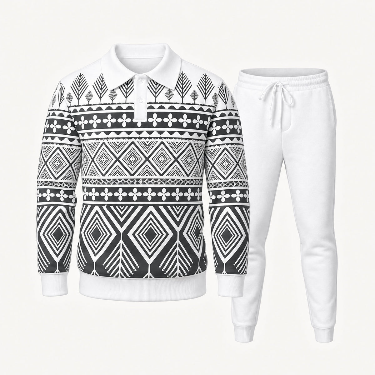Men's Geometric Print Polo Shirt and Pants Set