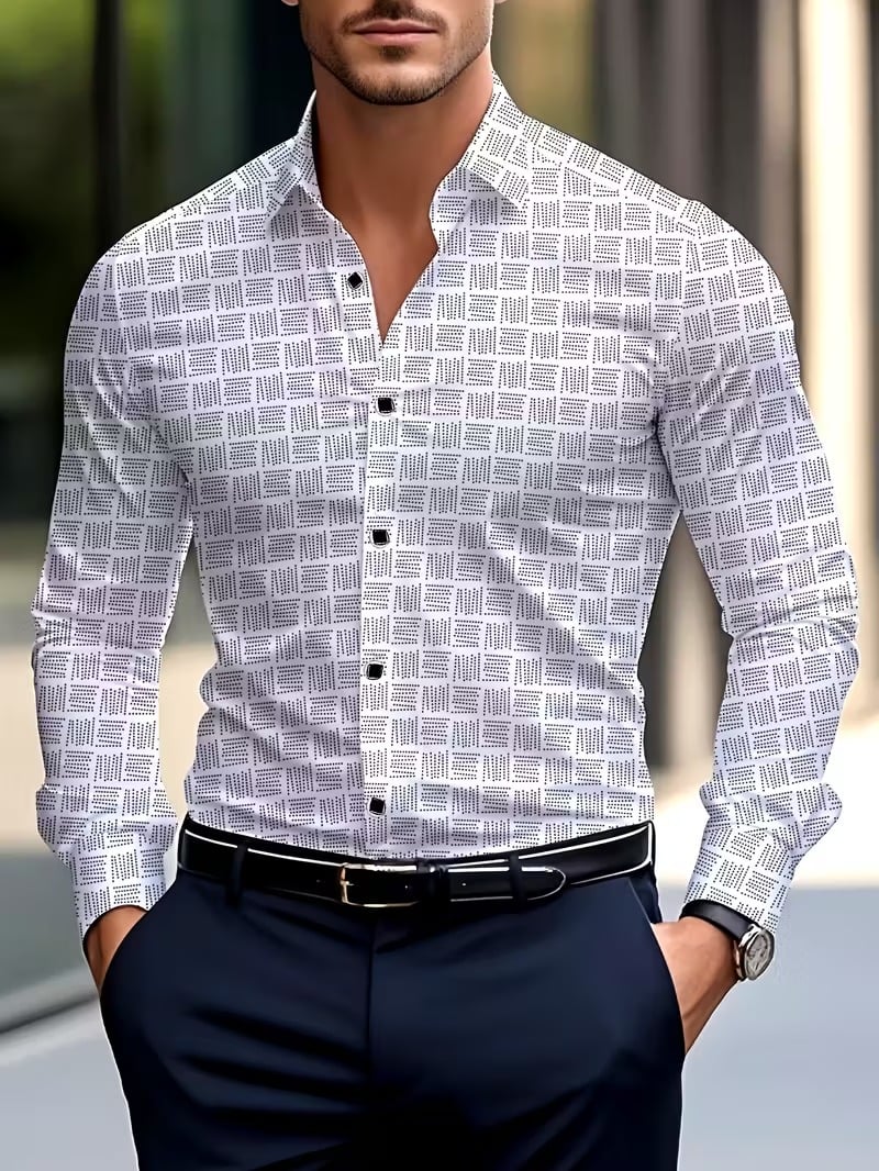 Men's Street Style Business Casual Printed Long Sleeve Shirt